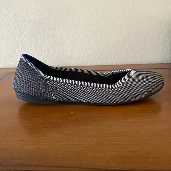 Rothys The Flat Flax Black & White Gray Birdseye Round Toe Ballet Shoes Sz 9.5 - Picture 6 of 14
